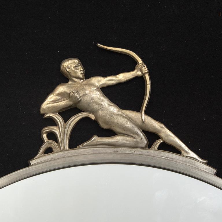 Mirror, Art deco, 30-40s, archery, pewter.