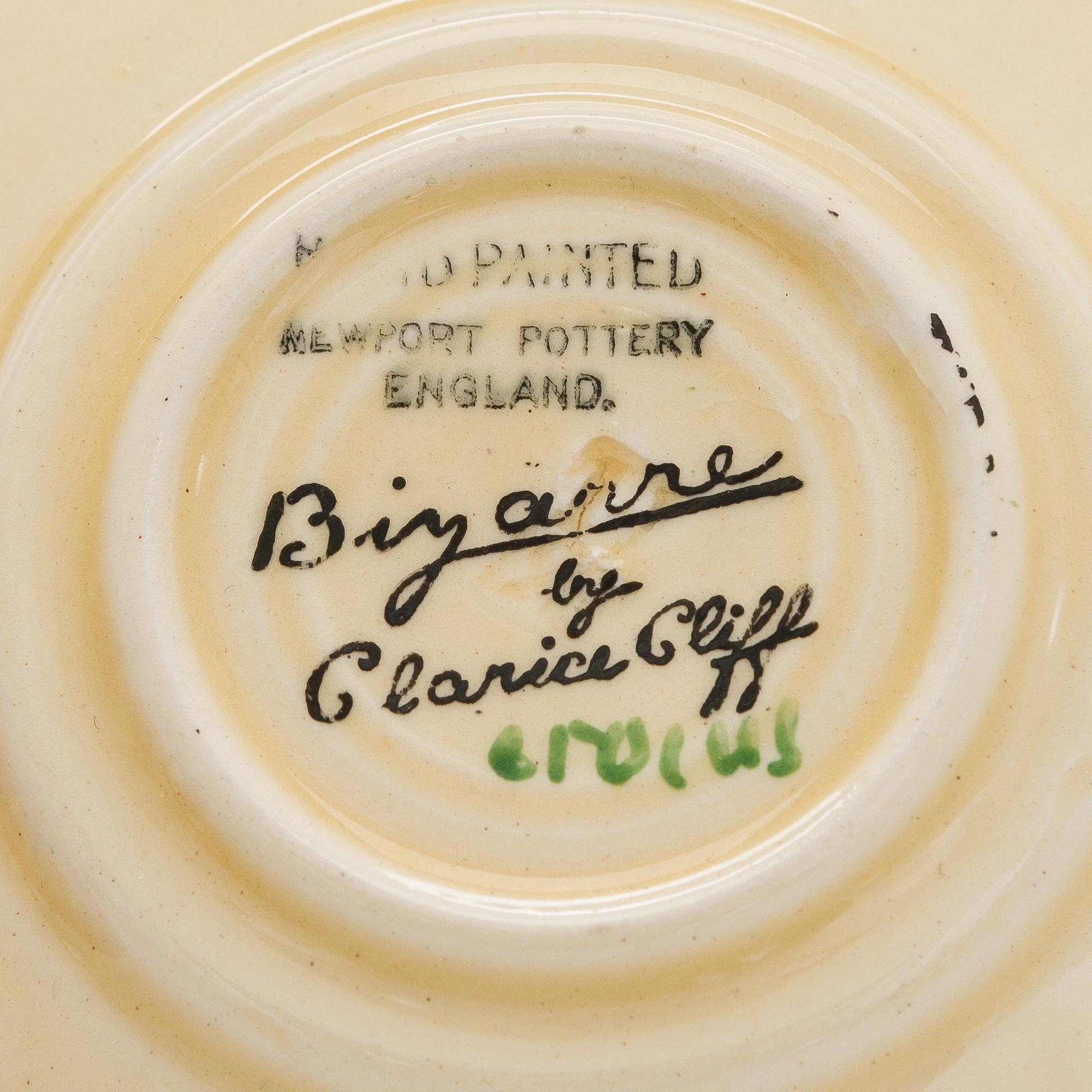 Clarice Cliff, 10-piece coffee service, stamped "Crocus", England.