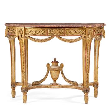 34. A Gustavian carved giltwood and marble console table, Stockholm, late 18th century.