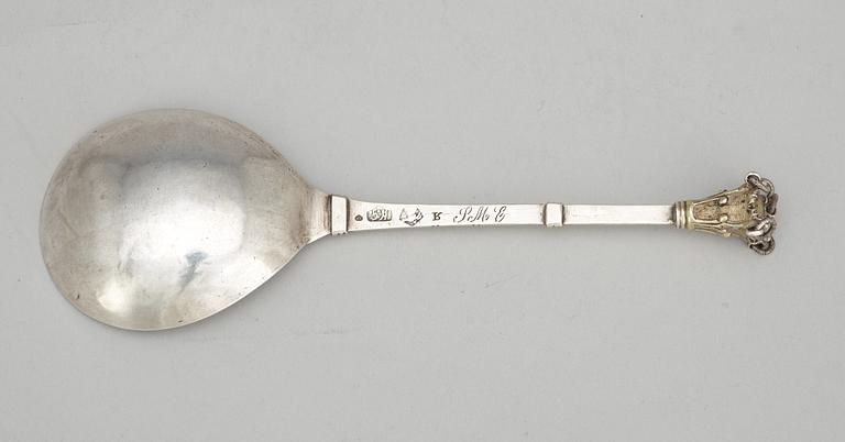 A Swedish 18th century parcel-gilt spoon, makers mark of Nils Grubb, Hudiksvall 1775.