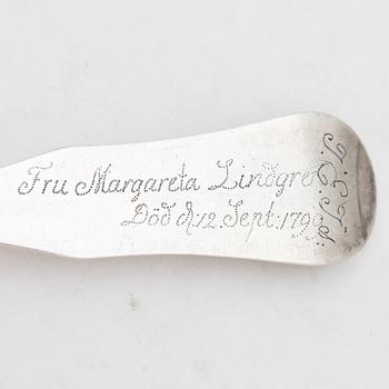 A Swedish silver spoon, mark of Simson Ryberg, Stockholm 1799.