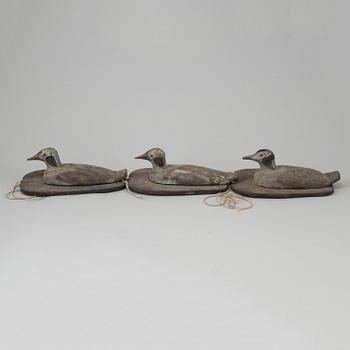 3 wooden ducks, mid 20th century.