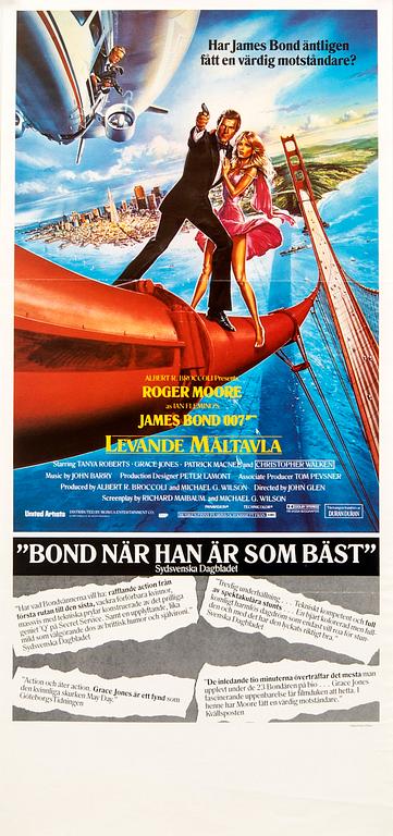Filmaffisch James Bond "Levande måltavla (A view to a kill)" Uddeholm offset 1985.
