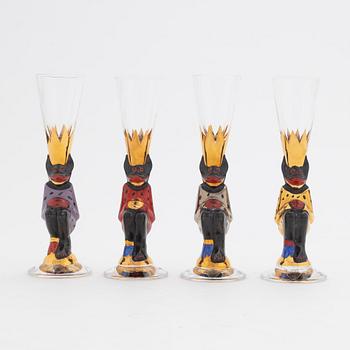 Gunnar Cyrén, four 'Smådjävlar' vodka glasses, Nobel, Orrefors.