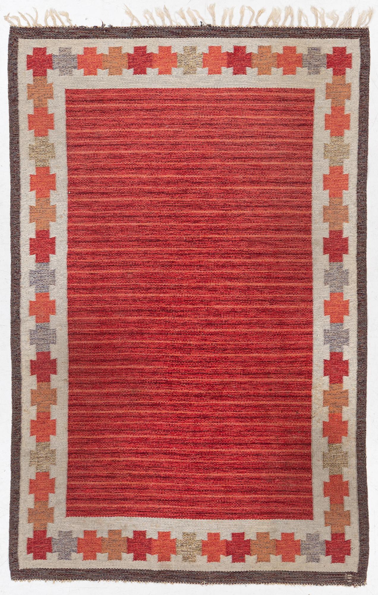 A flat weave 'Kastellholm' carpet by Ingegerd Silow, c 240 x 154 cm, signed IS.