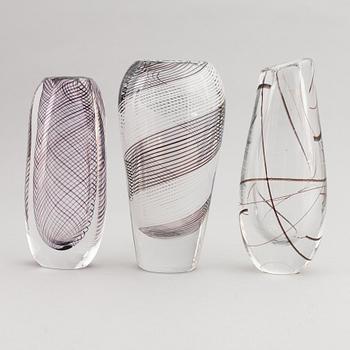 Vicke Lindstrand, a set of three glass vases, Kosta Boda, Sweden.