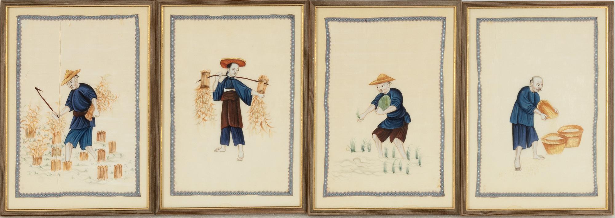 A group of twelve Chinese gouache paintings, late Qing dynasty / around 1900.