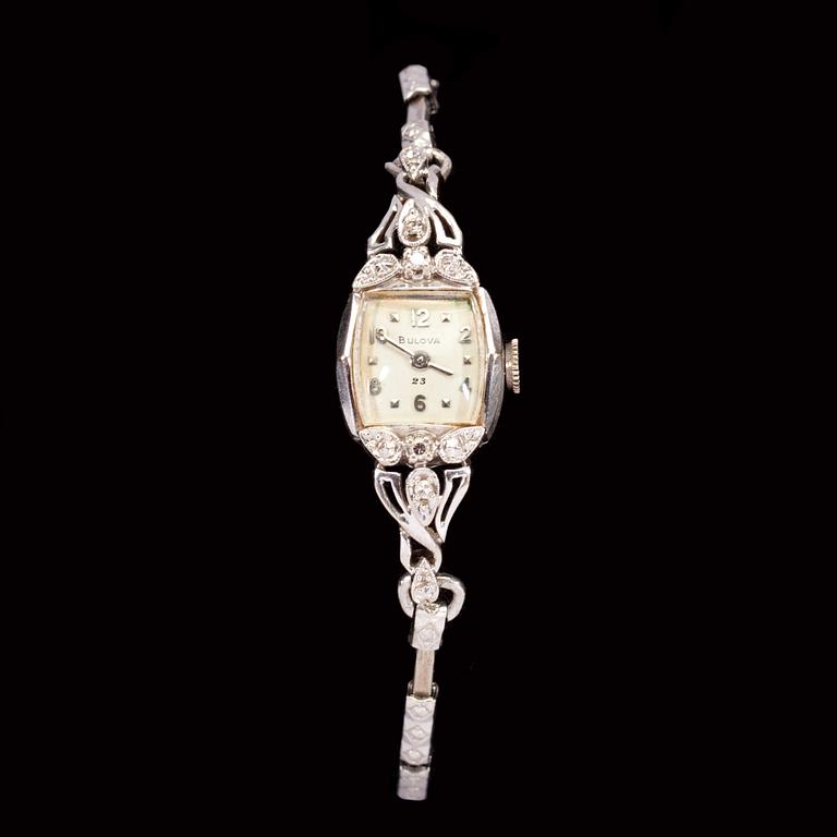 DAMARMBANDSUR, 14k besatt med små diamanter, Bulova. 1900-tal.