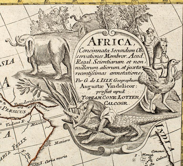 MAP, COPPER ENGRAVING, TOBIAS CONRAD LOTTER "AFRICA" FROM ATLAS NOVUS 1770.