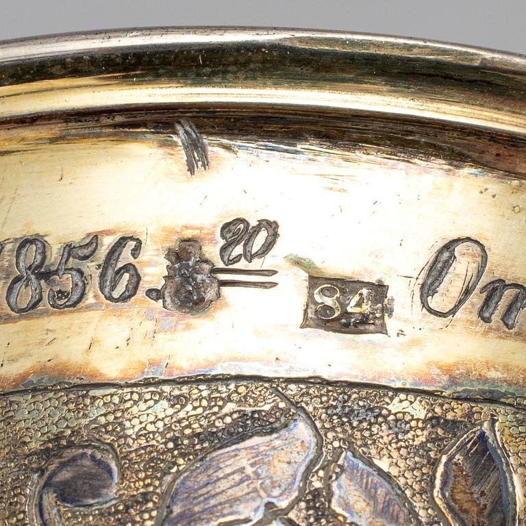 A Russian mid 19th century silver-gilt and niello beaker, unidentified makers mark, Moscow 1845.