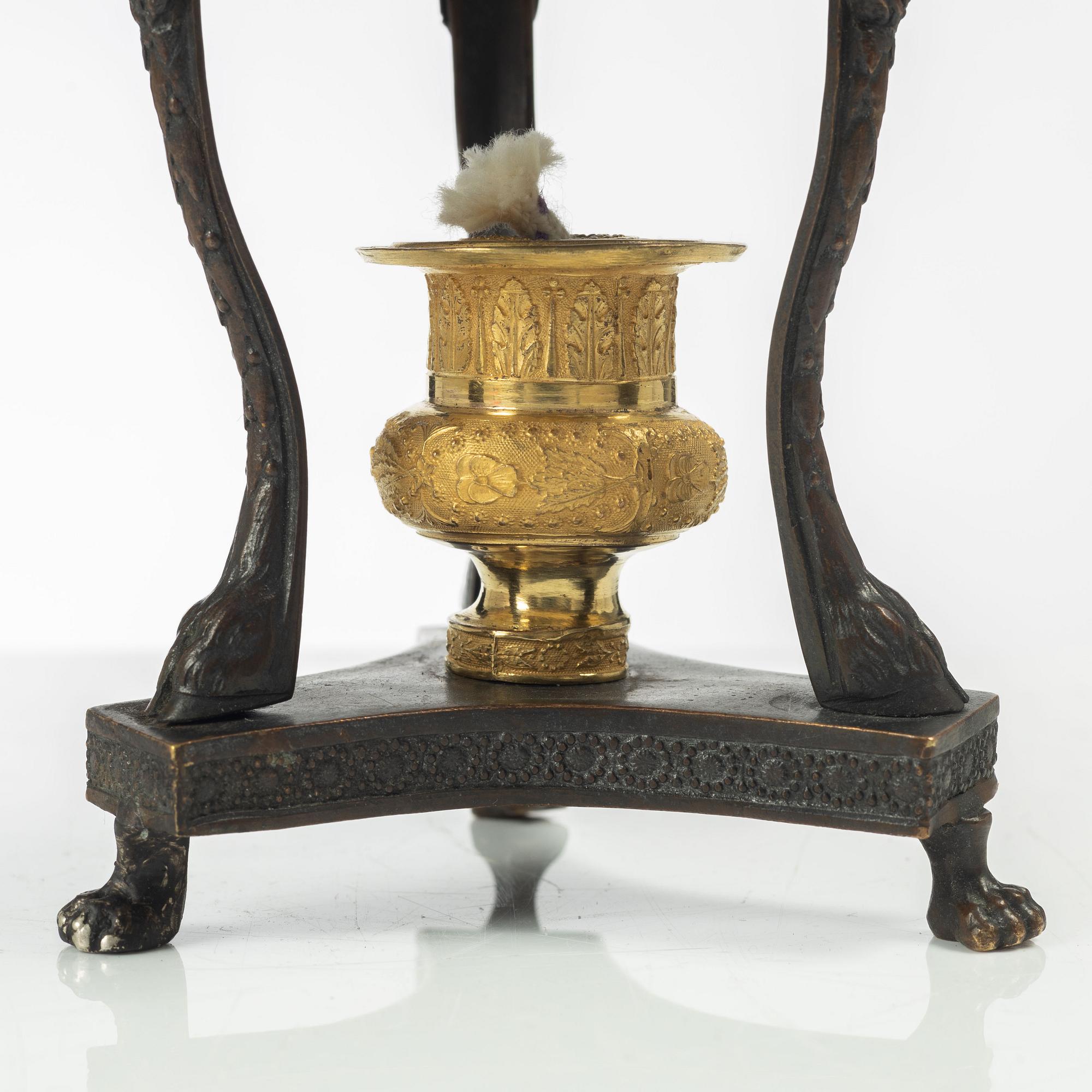 A French Empire ormolu and patinated brûle-parfume, early 19th century.