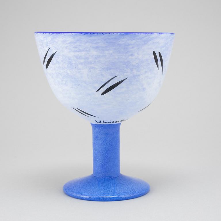 Ulrica Hydman-Vallien, a glass vase, goblet, and six glasses from Kosta Boda, signed and numbered.