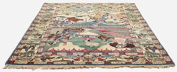 A semi-antique pictoral Kashan rug, Central Persia, c. 206 x 138 cm.