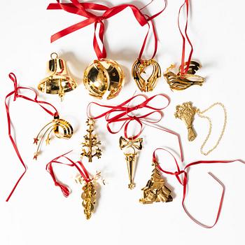 Georg Jensen, ten gold plate christmas tree decorations, Denmark, 2000-2007.