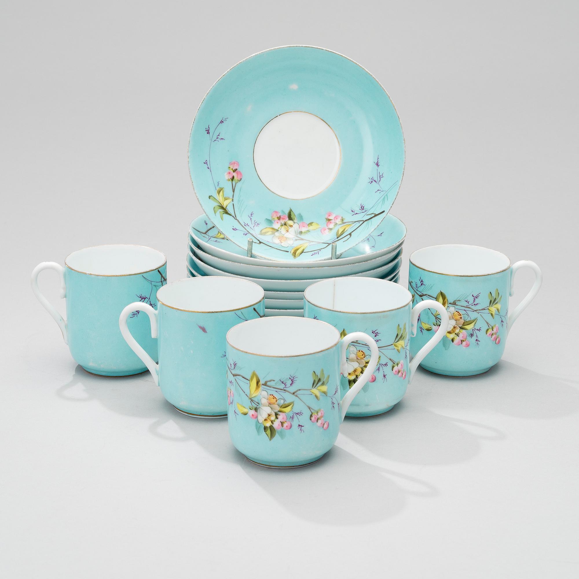A KUZNETSOV PORCELAIN COFFEE SET, 11 PCS, Dulevo fabrik, 1864-1889 Russia.