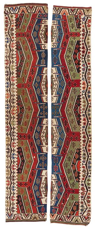 Antique central Anatolian kilim, two pieces, c. 447 x 173 cm, first half of the 19th century.