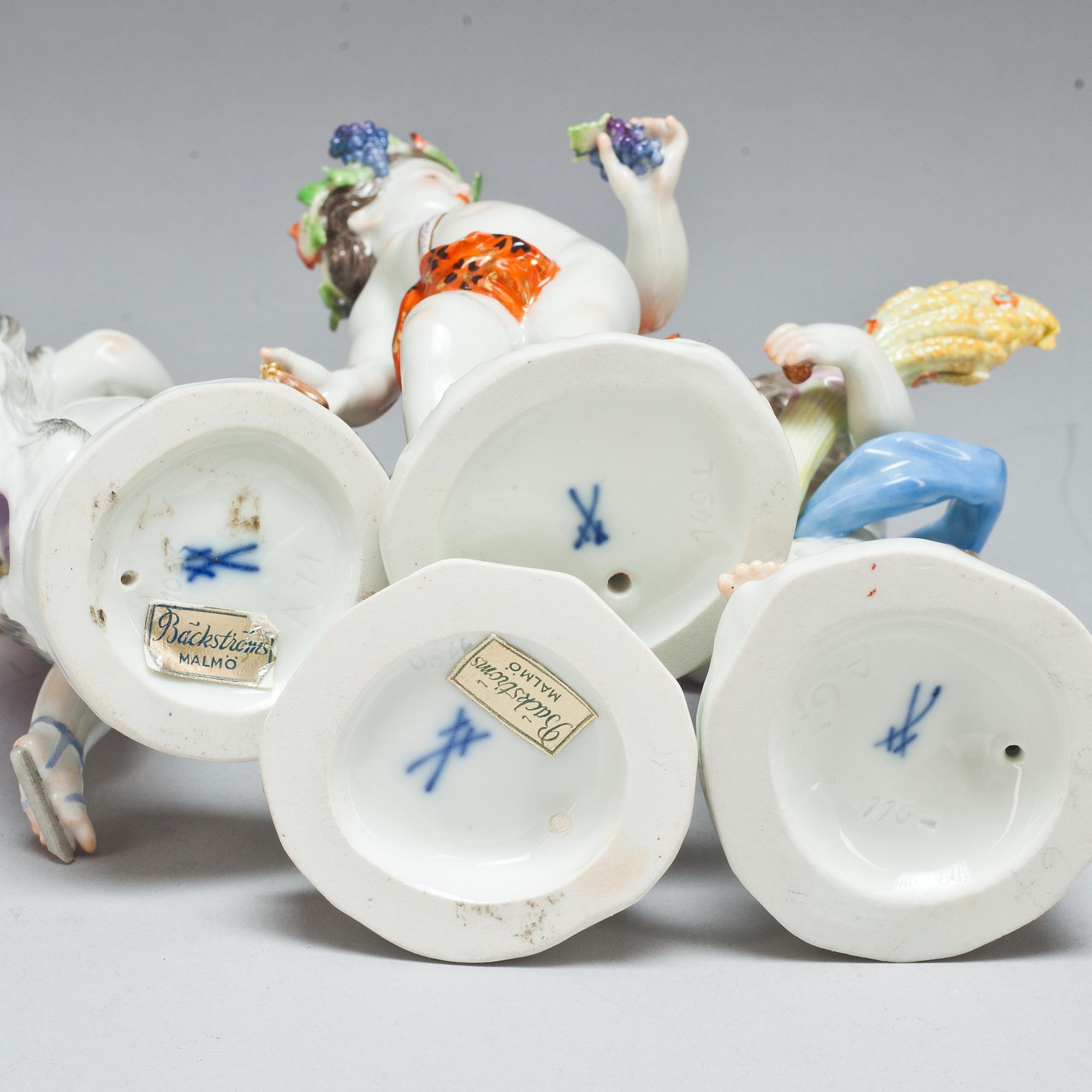 FIGURINER, 4 st, porslin, Meissen, 1900-tal.