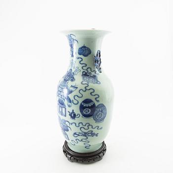 A celadon ground blue and white vase, 20th century.