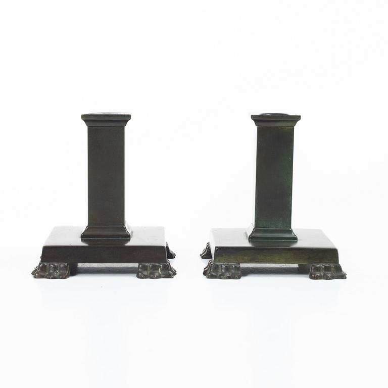 Guldsmedsaktiebolaget (GAB), Candlesticks, a pair, bronze, model no. 117, Art Deco.