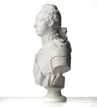 JOHAN TOBIAS SERGEL, after. A plaster bust of King Gustav III. 20th Century.