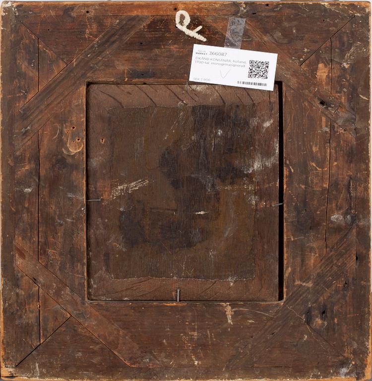 OKÄND KONSTNÄR, olja på pannå, troligen 1700-tal, otydligt monogramsignerad.