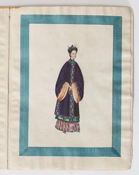 ALBUM med GOUACHER (10). Sunqua, porträtterande kinesiska hovet, Qing dynastin, sent 1800-tal.