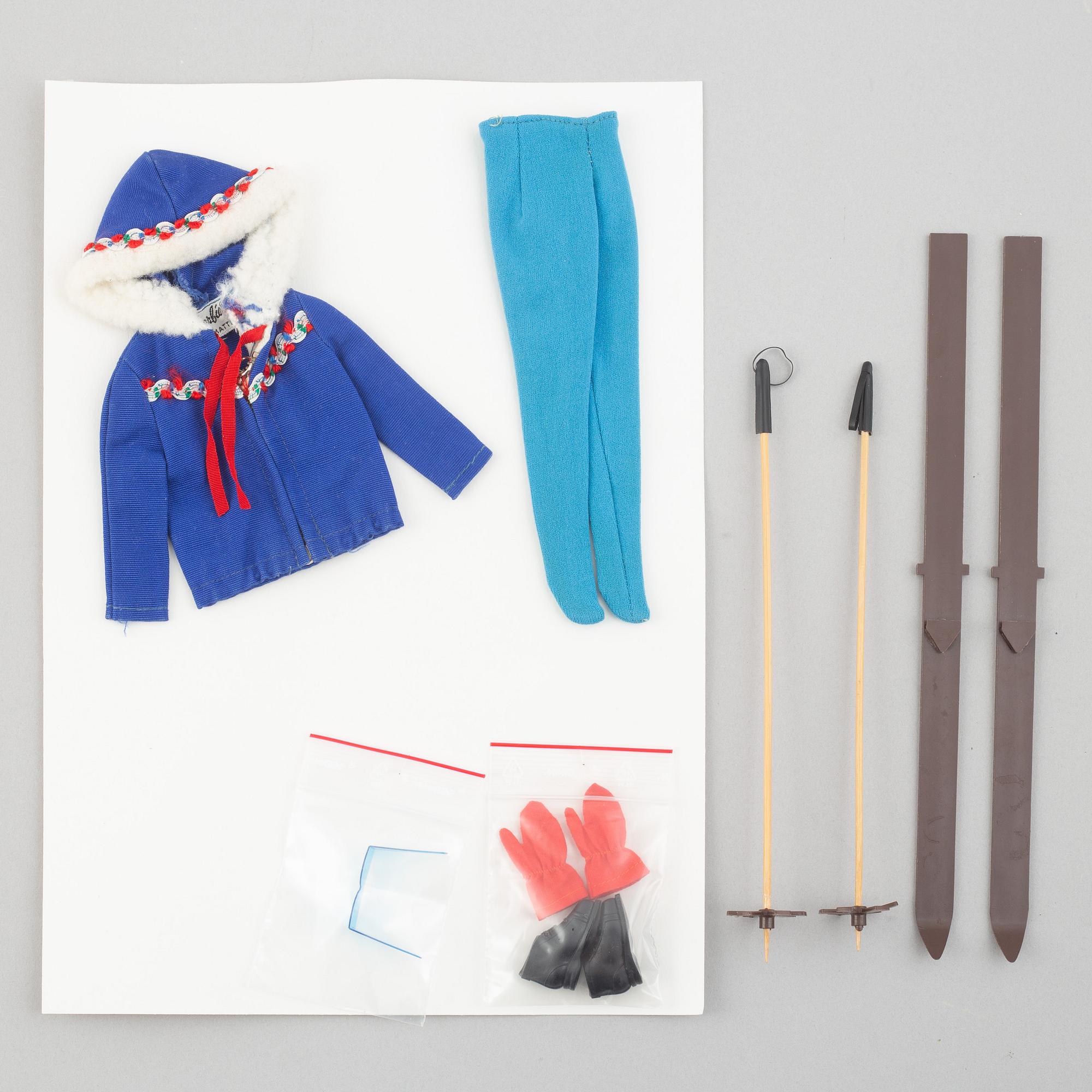 Clothing sets, Barbie, 4 pcs, including "Barbie Graduation 945" & "Barbie Ski Queen 948", Mattel, 1960s.