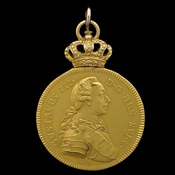 JOHAN SEDERHOLMS MEDAL OF THE VASAORDER, GIVEN 1778, 18k weight ca 27 g. Diameter 31,5 mm.