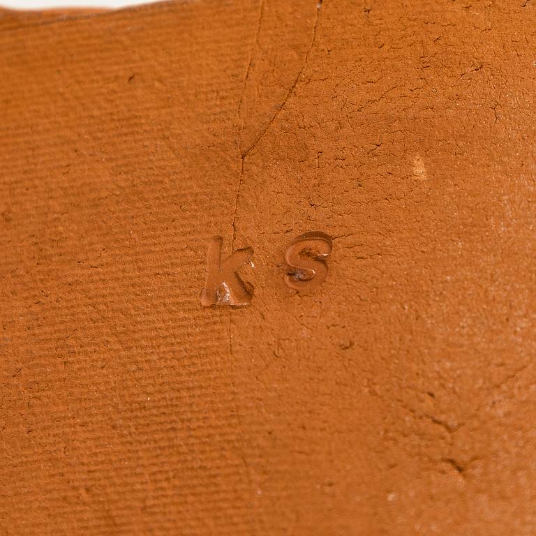 Kyllikki Salmenhaara, a 'winding' red clay sculpture, signed KS.