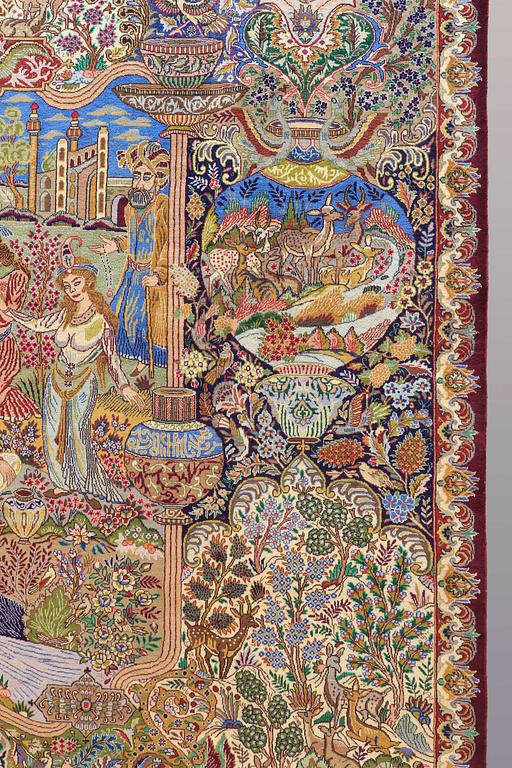 A CARPET, Figural Kashmar, ca 395 x 297 cm.