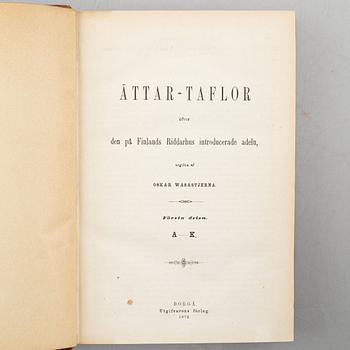 Books, 19 volumes, including Gustaf Elgenstierna's 'Svenska Adelns Ättartavlor'.