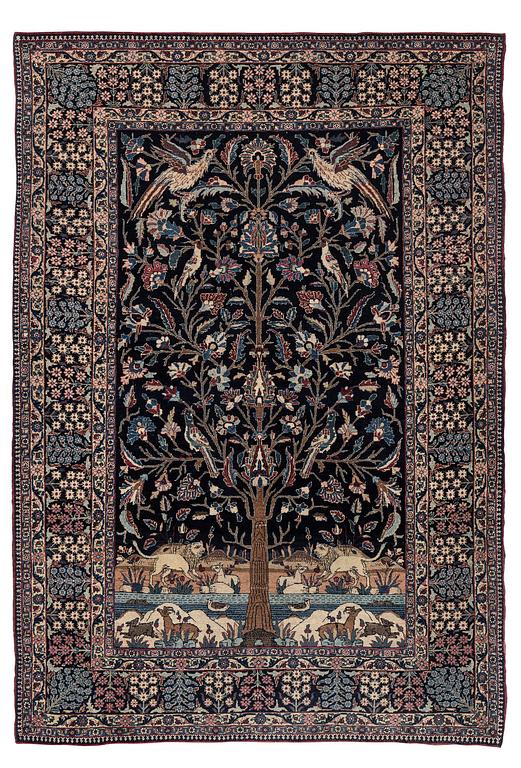 An antique pictoral Tehran rug, North Persia, c. 202 x 138 cm.