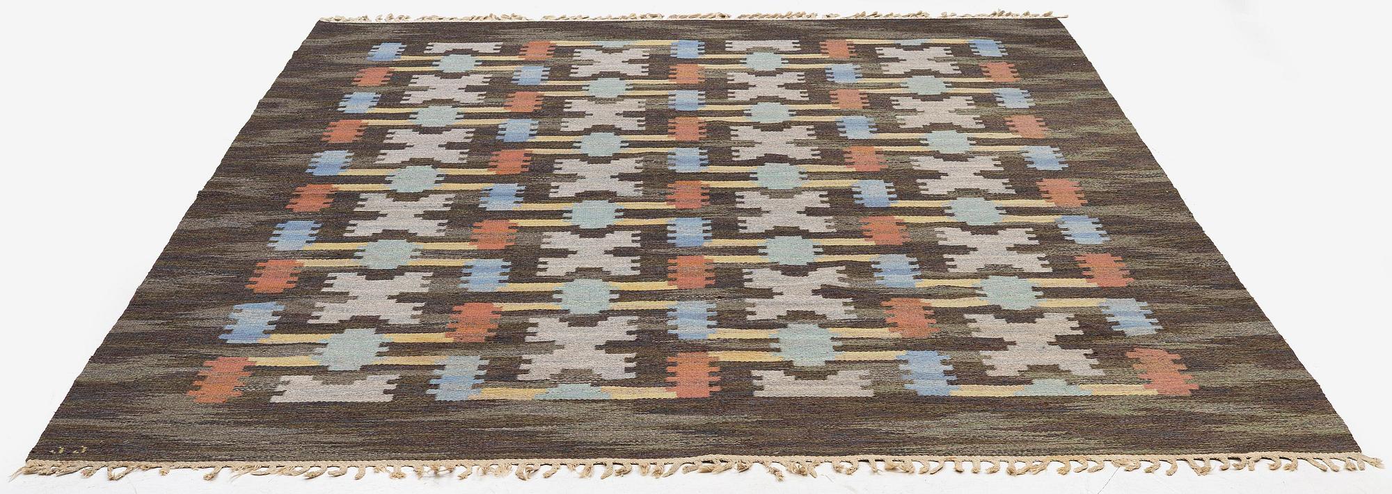 Judith Johansson, a flat weave 'Hittarp', c. 336 x 250 cm, signed JJ.