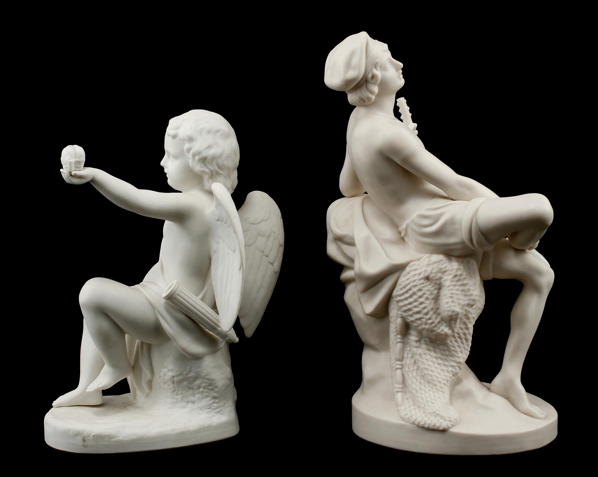 FIGURINER, 2 st, parian, Gustafsberg, 1900-talets första del.
