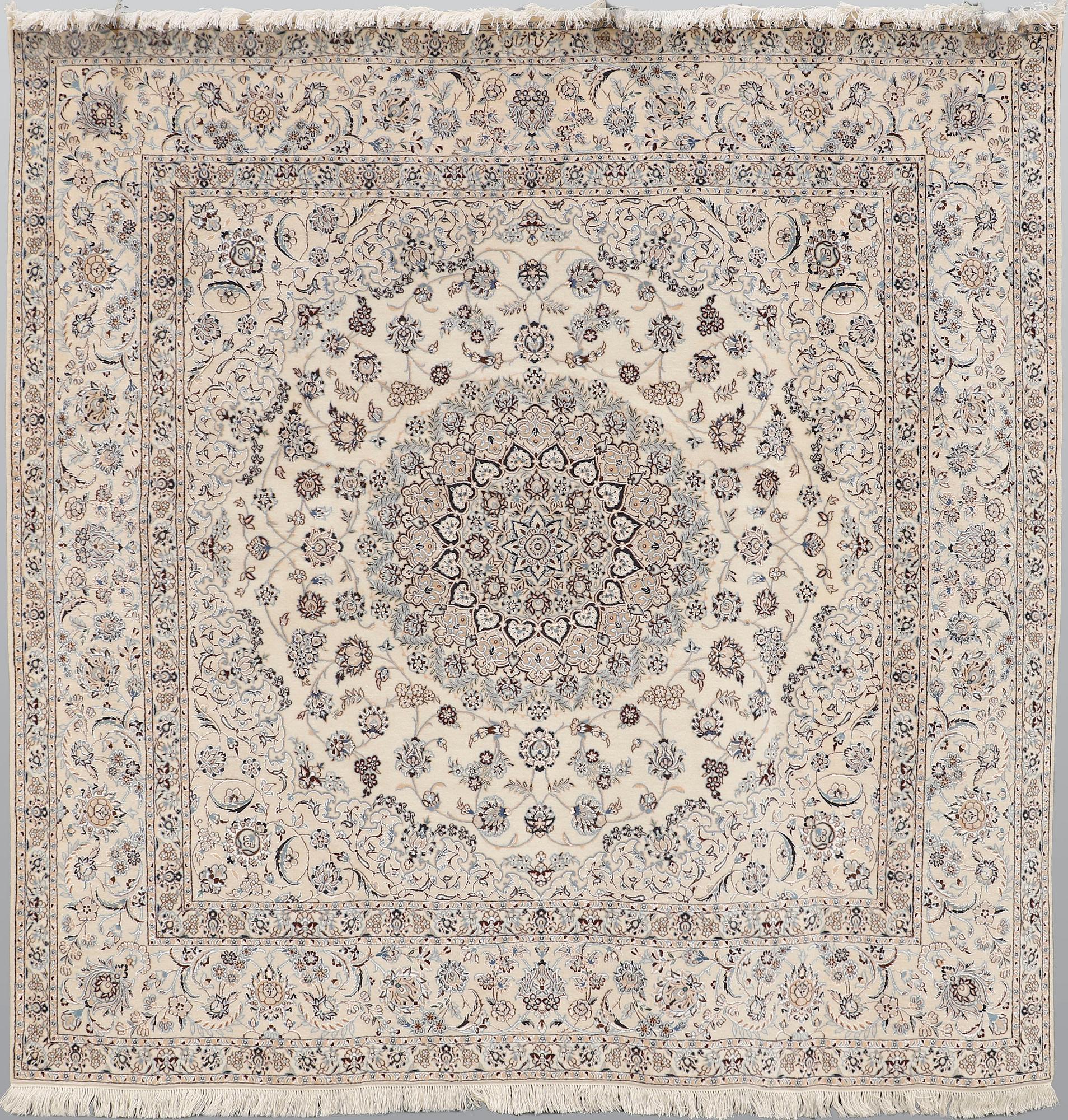 A Nain part silk carpet, 210 x 200 cm.