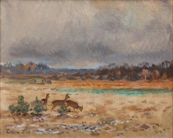 Lindorm Liljefors, Autumn landscape with deer.