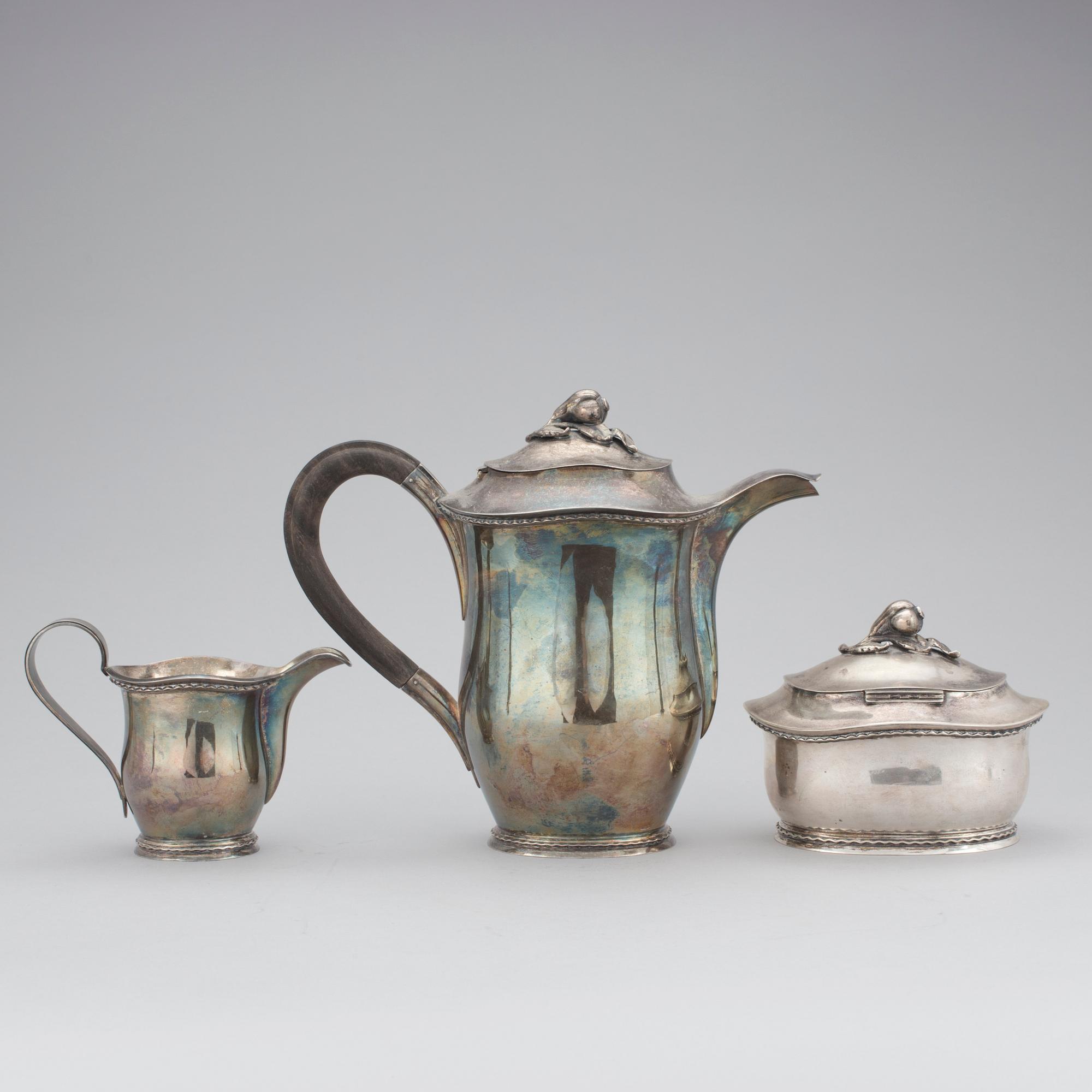 KAFFESERVIS, 3 delar, silver, Eric Råström, Stockholm, 1958-61. Total vikt 1331 g.