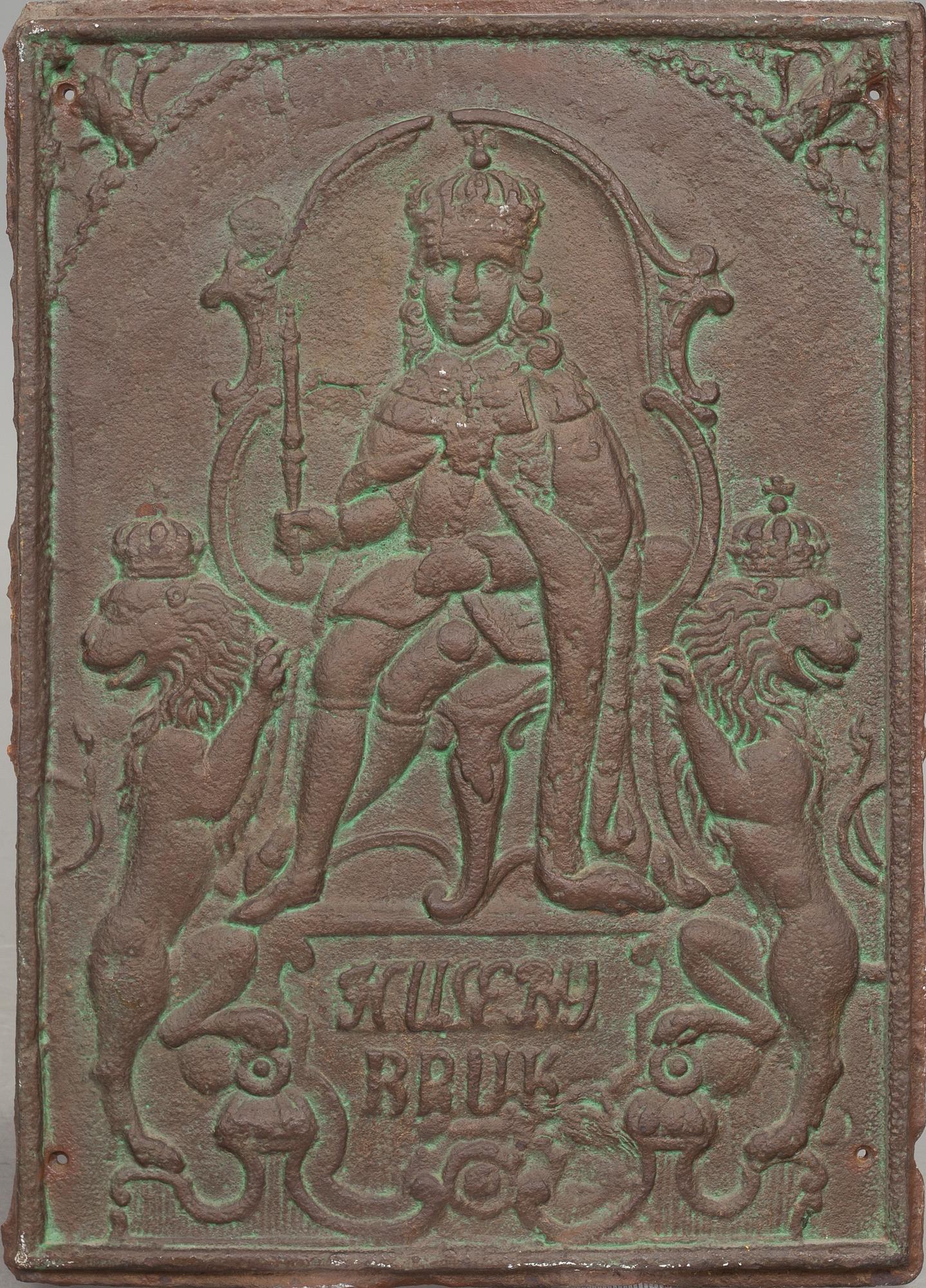 SÄTTUNGSPLATTA, gjutjärn, Huseby bruk. 1800-tal.