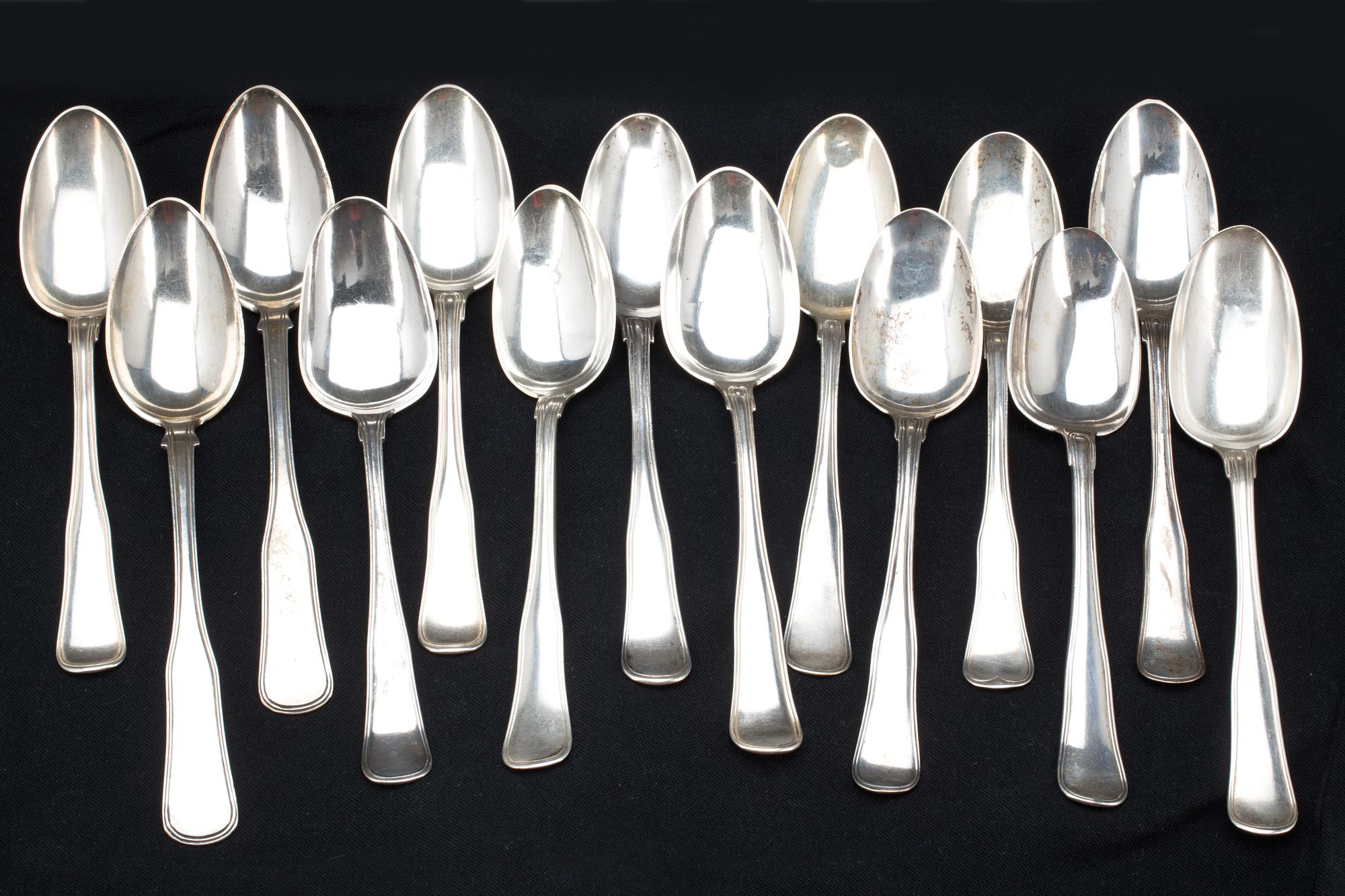 MATSKEDAR, 12+2 st. Silver, 1800-tal. Danmark. 720g.