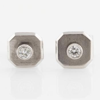 Earrings, a pair, 18K white gold octagonal-shaped with small brilliant-cut diamonds.