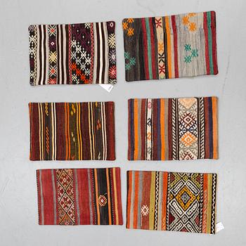 6 Anatolian kilim pillows, around 60 x 40 cm.