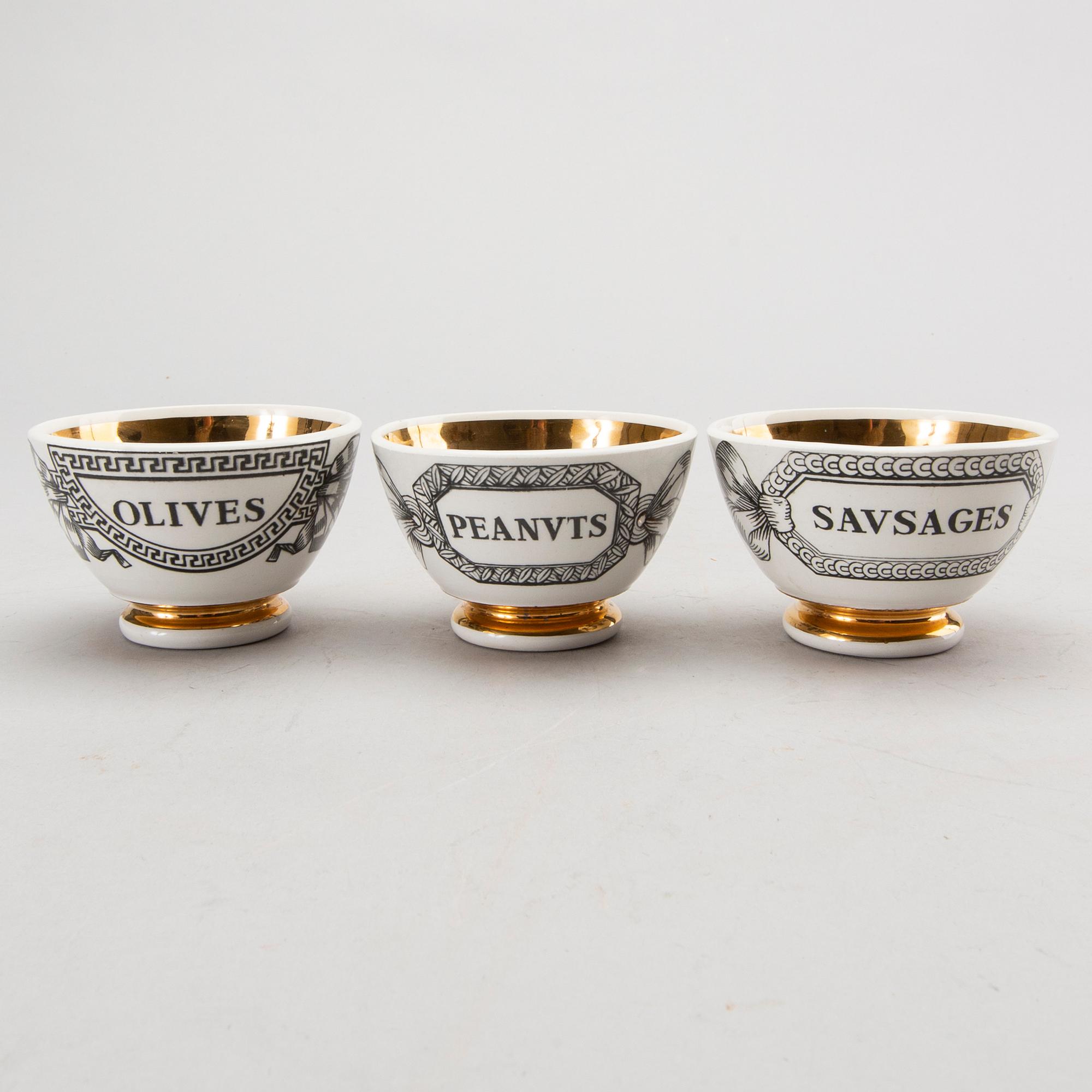 PIERO FORNASETTI, 6 porcelain bowls, Milan, Italy.