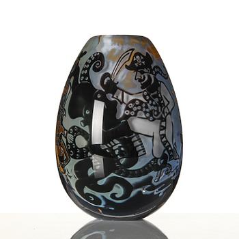 Robert Oldergaarden, "Treasure Island", a unique Swedish glass vase, graal technique, 2010.