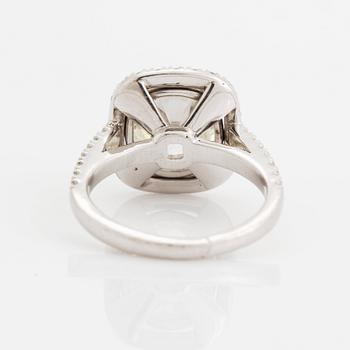 A platinum ring set with a cushion formed old-cut diamond 3.39 cts J vs1 according to accompanying HRD-certficate.