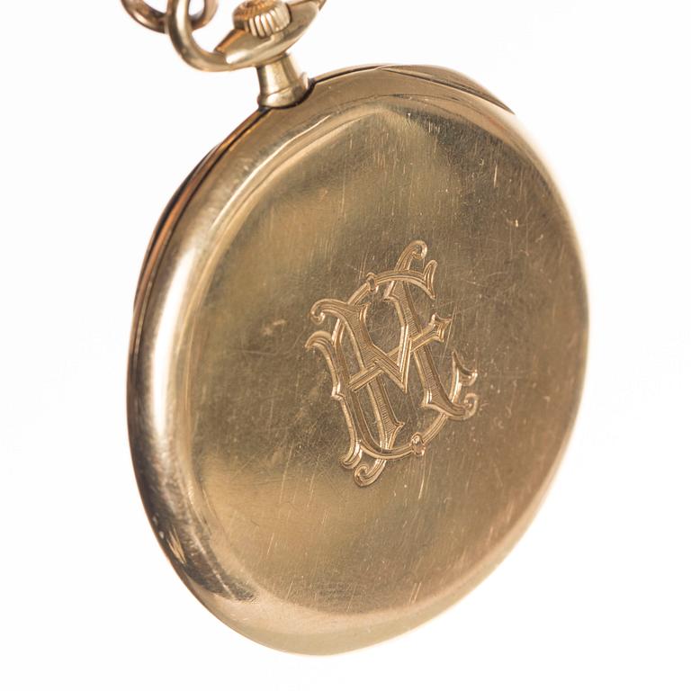 FICKUR, 18k guld, Alex Hüning, Geneve, 1900-talets början. Total vikt ca 80 gram.