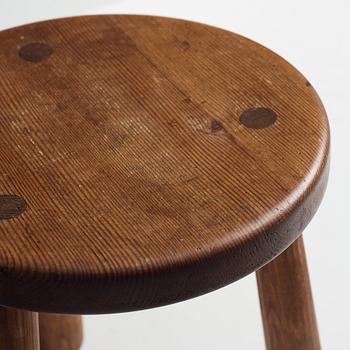 Axel Einar Hjorth, an "Utö" stained pine stool, Nordiska Kompaniet, Sweden 1930's.