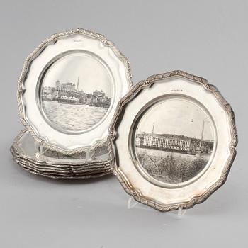 ASSIETTER, 8 st, silver, mestadels G A Dahlgren AB, Malmö,  1900-talets första kvartal. Vikt 1540 g.