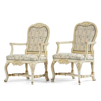 49. A pair of Swedish rococo armchairs, Stockholm, later part 18th century.