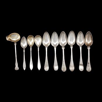 PARTI BESTICK, 10 delar, silver, bla Carl Lindström i Borås, 1800-1920-tal. Tot ca 530 gram.