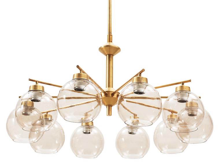A ten-lights brass chandelier, probably by Hans-Agne Jakobsson, Markaryd, Sweden 1960's-70's.